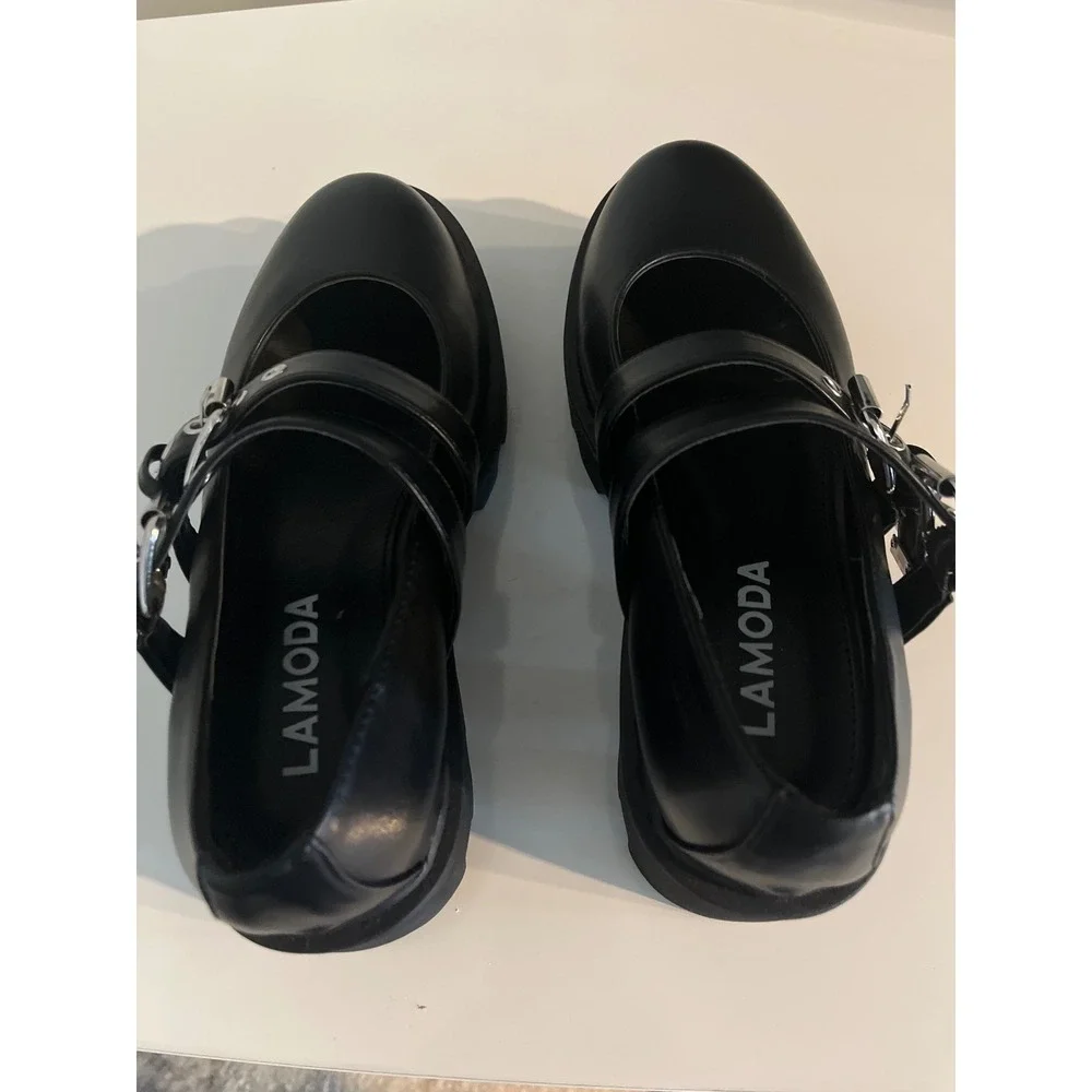 Lamoda Black Double Buckle Platform Mary Jane Lug Sole Shoes Womens 7 Goth‎ Punk
